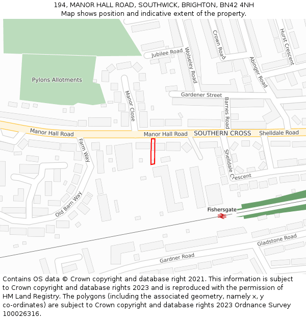 194, MANOR HALL ROAD, SOUTHWICK, BRIGHTON, BN42 4NH: Location map and indicative extent of plot