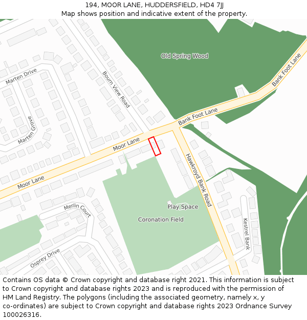 194, MOOR LANE, HUDDERSFIELD, HD4 7JJ: Location map and indicative extent of plot