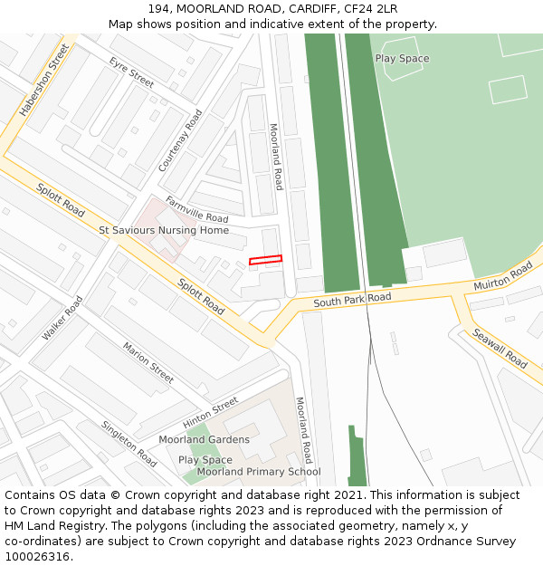 194, MOORLAND ROAD, CARDIFF, CF24 2LR: Location map and indicative extent of plot