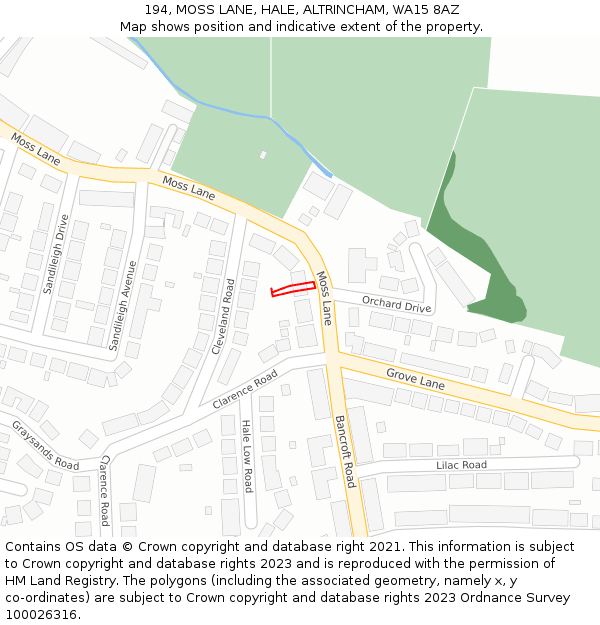 194, MOSS LANE, HALE, ALTRINCHAM, WA15 8AZ: Location map and indicative extent of plot