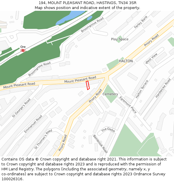 194, MOUNT PLEASANT ROAD, HASTINGS, TN34 3SR: Location map and indicative extent of plot