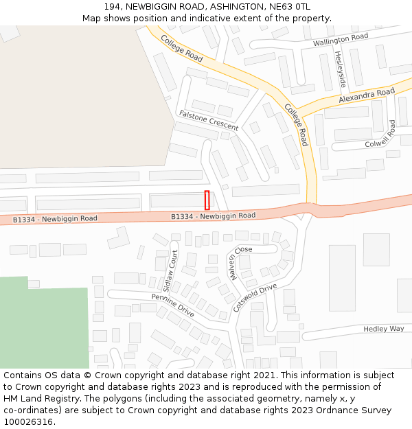 194, NEWBIGGIN ROAD, ASHINGTON, NE63 0TL: Location map and indicative extent of plot