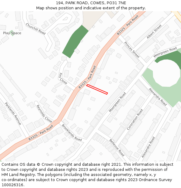 194, PARK ROAD, COWES, PO31 7NE: Location map and indicative extent of plot