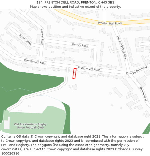 194, PRENTON DELL ROAD, PRENTON, CH43 3BS: Location map and indicative extent of plot