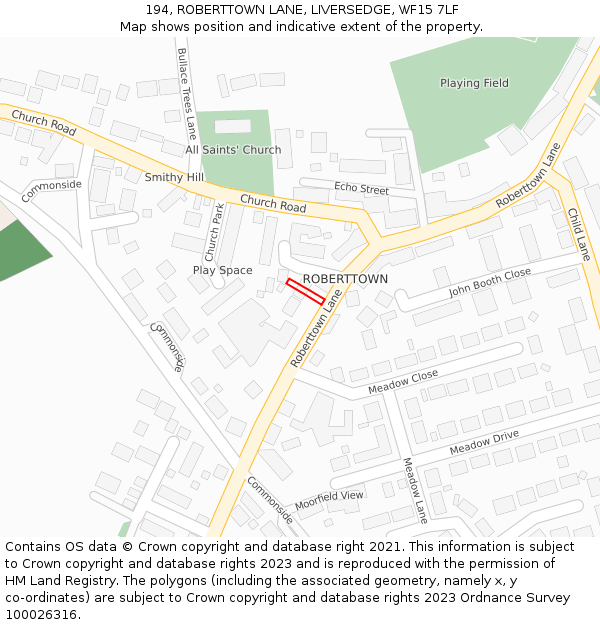 194, ROBERTTOWN LANE, LIVERSEDGE, WF15 7LF: Location map and indicative extent of plot