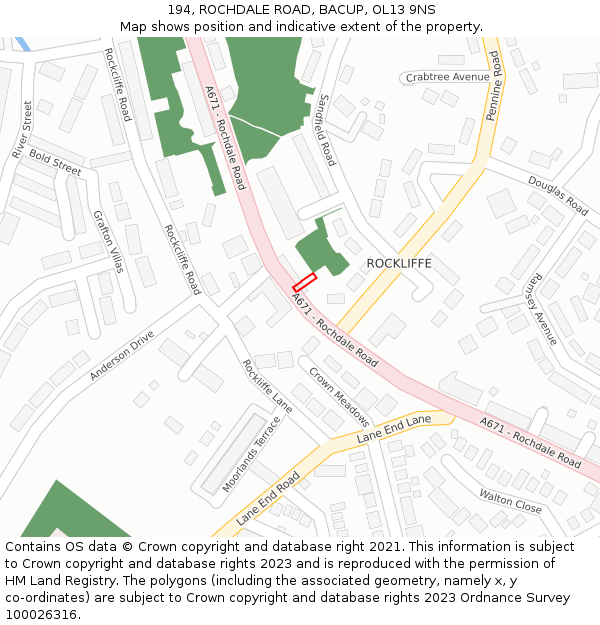 194, ROCHDALE ROAD, BACUP, OL13 9NS: Location map and indicative extent of plot