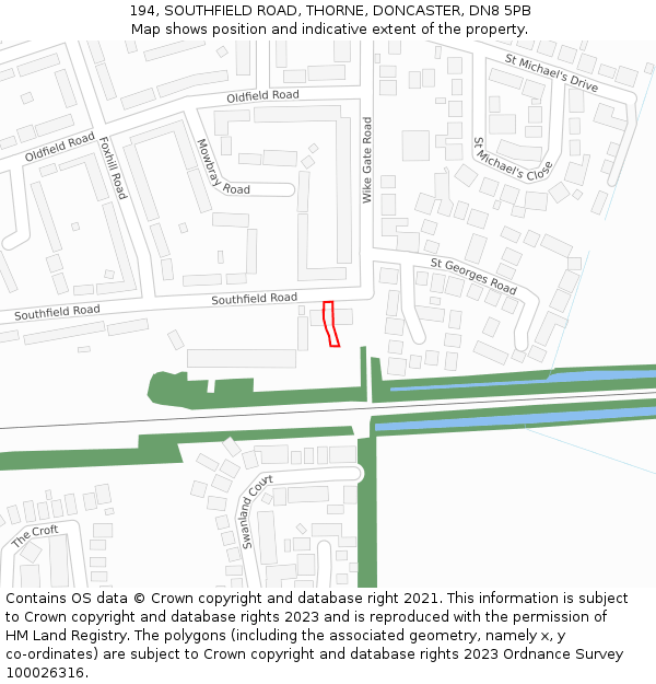 194, SOUTHFIELD ROAD, THORNE, DONCASTER, DN8 5PB: Location map and indicative extent of plot