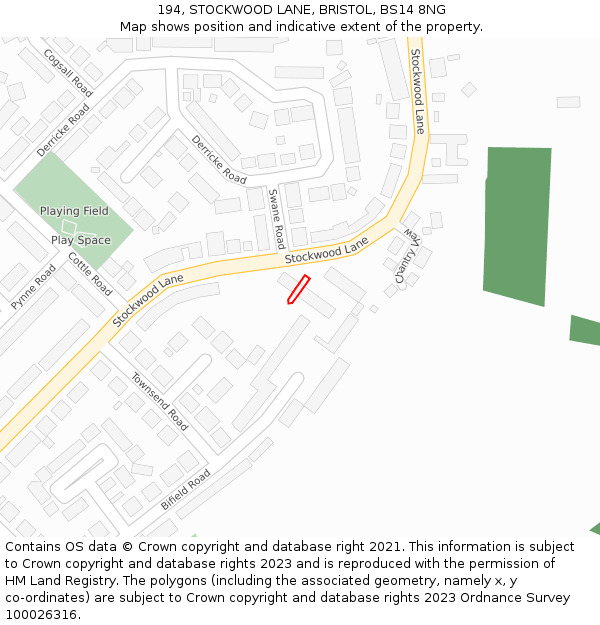 194, STOCKWOOD LANE, BRISTOL, BS14 8NG: Location map and indicative extent of plot