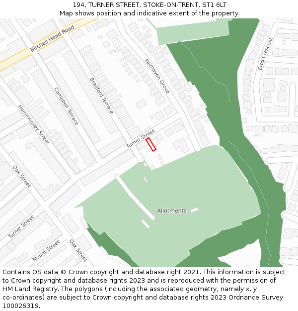 194, TURNER STREET, STOKE-ON-TRENT, ST1 6LT: Location map and indicative extent of plot