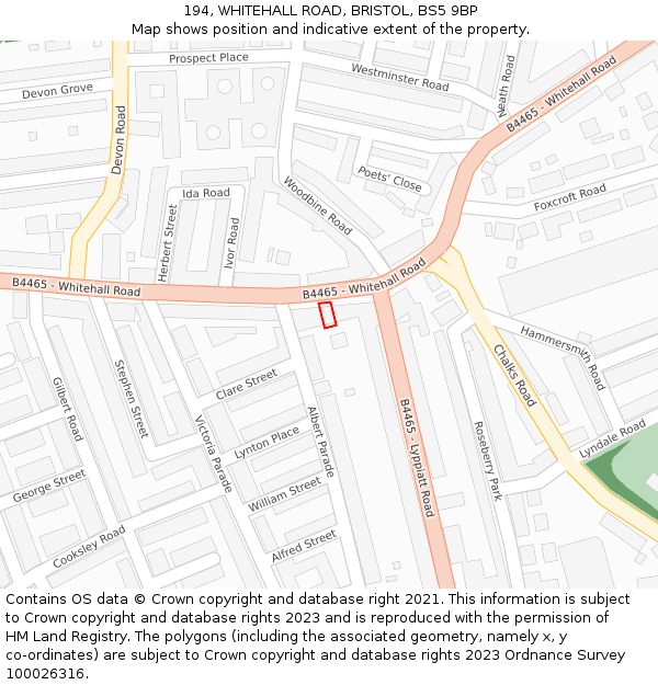 194, WHITEHALL ROAD, BRISTOL, BS5 9BP: Location map and indicative extent of plot