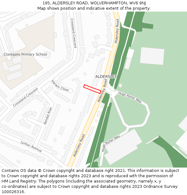 195, ALDERSLEY ROAD, WOLVERHAMPTON, WV6 9NJ: Location map and indicative extent of plot