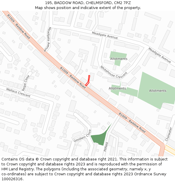 195, BADDOW ROAD, CHELMSFORD, CM2 7PZ: Location map and indicative extent of plot