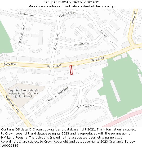 195, BARRY ROAD, BARRY, CF62 9BG: Location map and indicative extent of plot