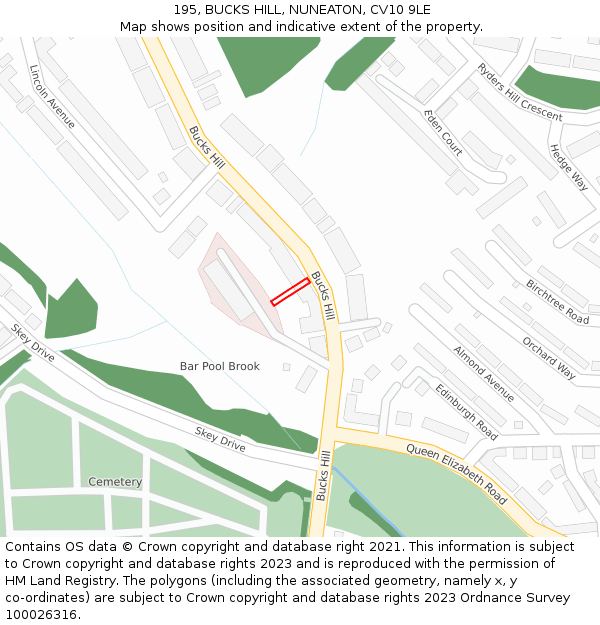 195, BUCKS HILL, NUNEATON, CV10 9LE: Location map and indicative extent of plot