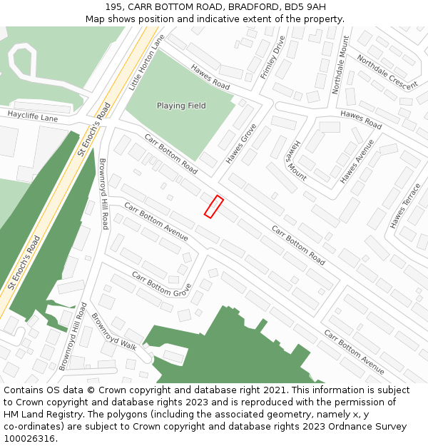 195, CARR BOTTOM ROAD, BRADFORD, BD5 9AH: Location map and indicative extent of plot