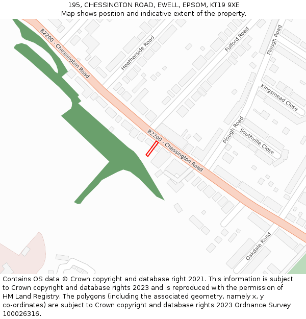 195, CHESSINGTON ROAD, EWELL, EPSOM, KT19 9XE: Location map and indicative extent of plot