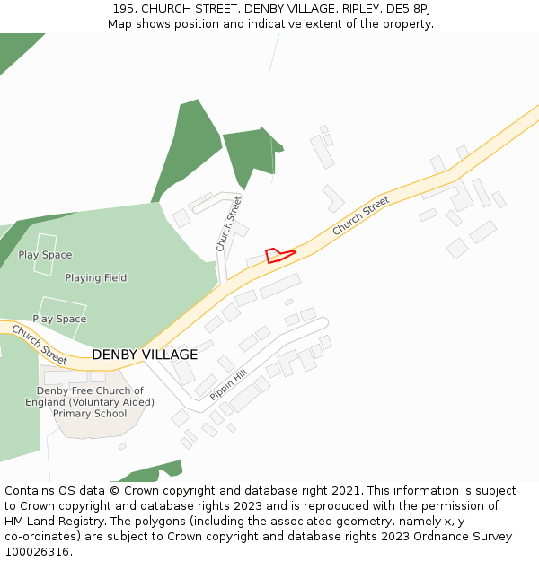 195, CHURCH STREET, DENBY VILLAGE, RIPLEY, DE5 8PJ: Location map and indicative extent of plot