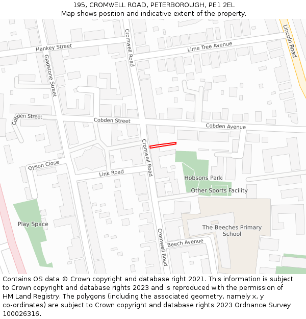195, CROMWELL ROAD, PETERBOROUGH, PE1 2EL: Location map and indicative extent of plot