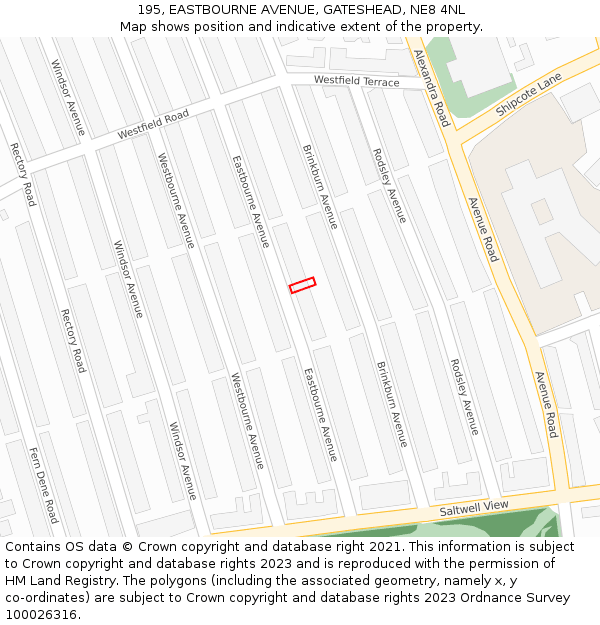 195, EASTBOURNE AVENUE, GATESHEAD, NE8 4NL: Location map and indicative extent of plot