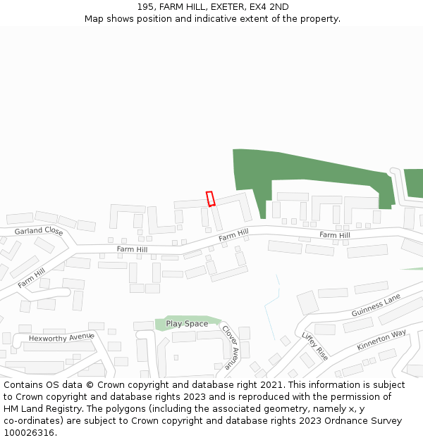 195, FARM HILL, EXETER, EX4 2ND: Location map and indicative extent of plot