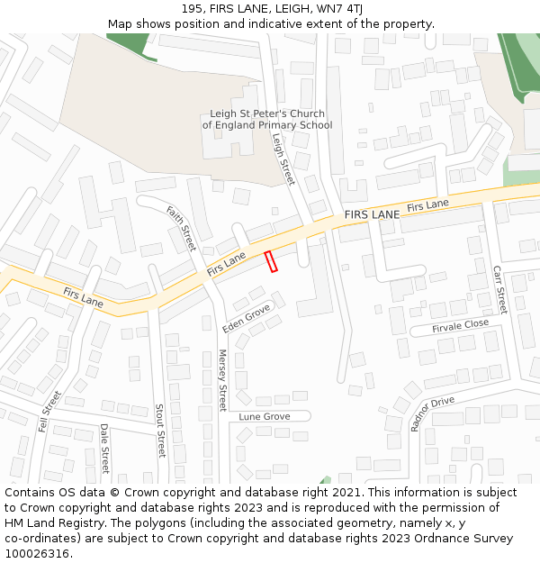 195, FIRS LANE, LEIGH, WN7 4TJ: Location map and indicative extent of plot