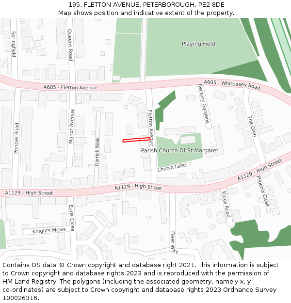 195, FLETTON AVENUE, PETERBOROUGH, PE2 8DE: Location map and indicative extent of plot