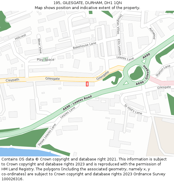 195, GILESGATE, DURHAM, DH1 1QN: Location map and indicative extent of plot