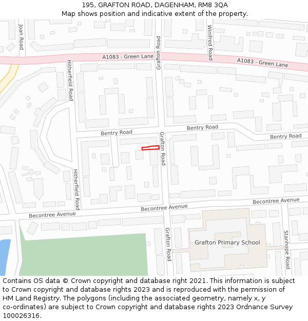 195, GRAFTON ROAD, DAGENHAM, RM8 3QA: Location map and indicative extent of plot
