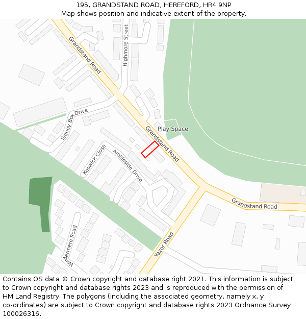 195, GRANDSTAND ROAD, HEREFORD, HR4 9NP: Location map and indicative extent of plot