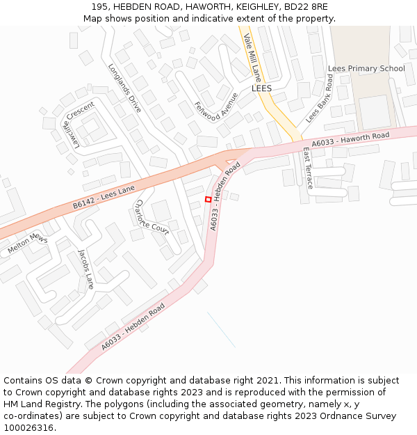 195, HEBDEN ROAD, HAWORTH, KEIGHLEY, BD22 8RE: Location map and indicative extent of plot