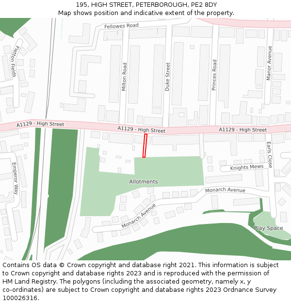 195, HIGH STREET, PETERBOROUGH, PE2 8DY: Location map and indicative extent of plot