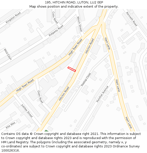 195, HITCHIN ROAD, LUTON, LU2 0EP: Location map and indicative extent of plot