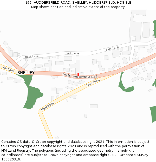 195, HUDDERSFIELD ROAD, SHELLEY, HUDDERSFIELD, HD8 8LB: Location map and indicative extent of plot