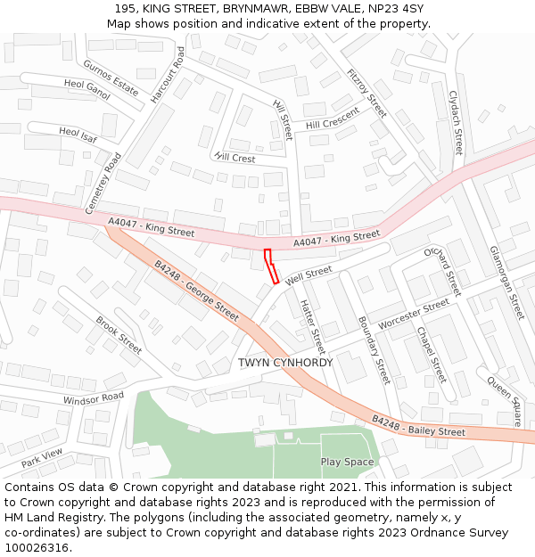 195, KING STREET, BRYNMAWR, EBBW VALE, NP23 4SY: Location map and indicative extent of plot