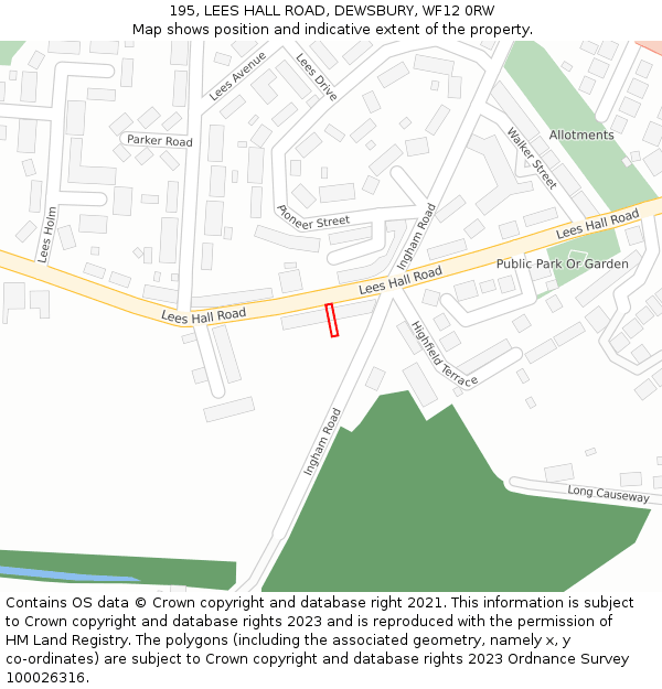 195, LEES HALL ROAD, DEWSBURY, WF12 0RW: Location map and indicative extent of plot