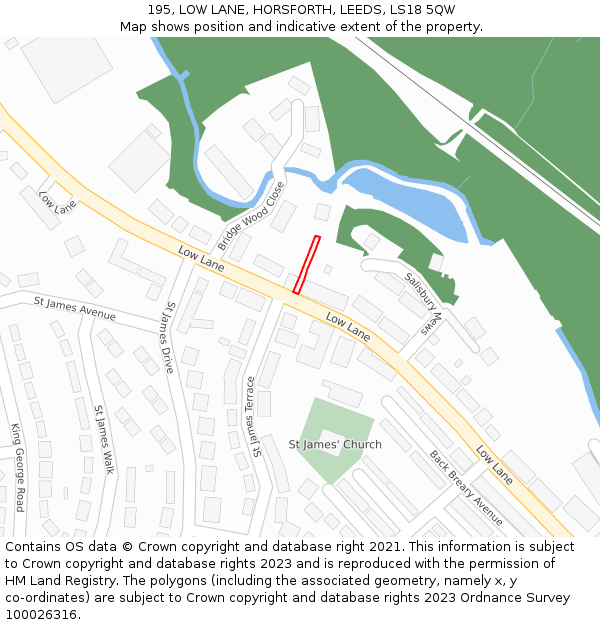 195, LOW LANE, HORSFORTH, LEEDS, LS18 5QW: Location map and indicative extent of plot