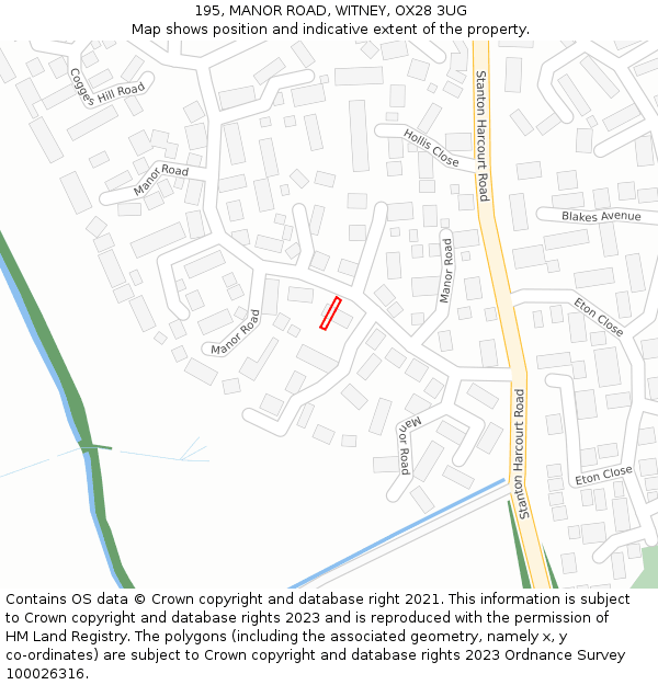 195, MANOR ROAD, WITNEY, OX28 3UG: Location map and indicative extent of plot
