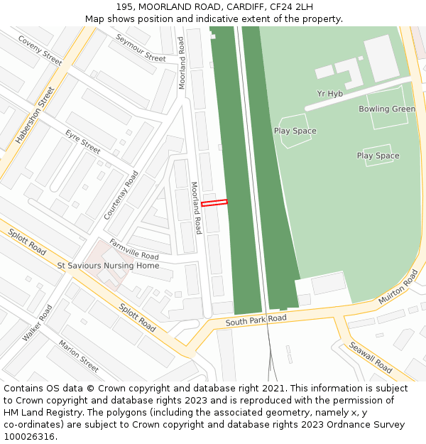 195, MOORLAND ROAD, CARDIFF, CF24 2LH: Location map and indicative extent of plot
