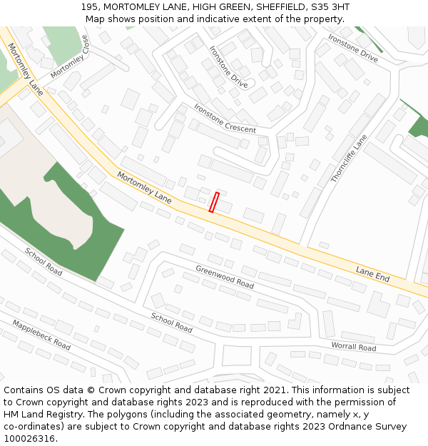 195, MORTOMLEY LANE, HIGH GREEN, SHEFFIELD, S35 3HT: Location map and indicative extent of plot