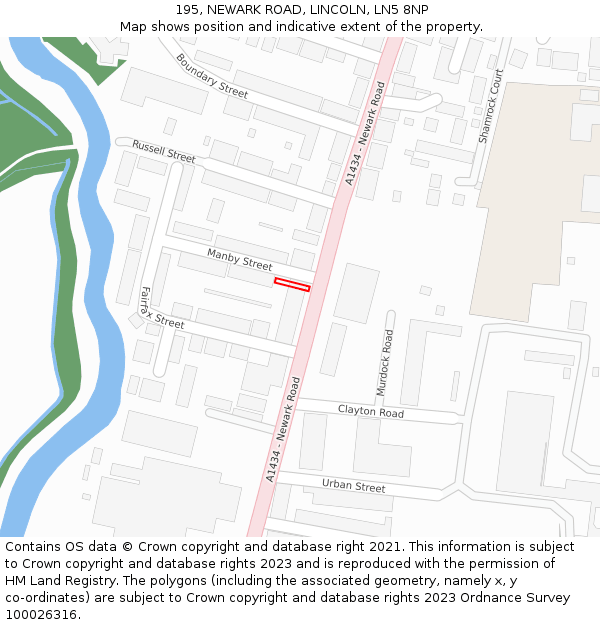 195, NEWARK ROAD, LINCOLN, LN5 8NP: Location map and indicative extent of plot