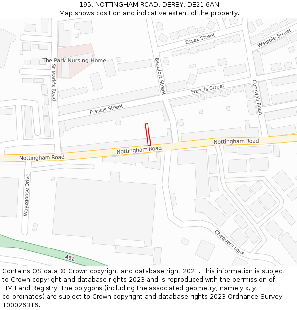 195, NOTTINGHAM ROAD, DERBY, DE21 6AN: Location map and indicative extent of plot