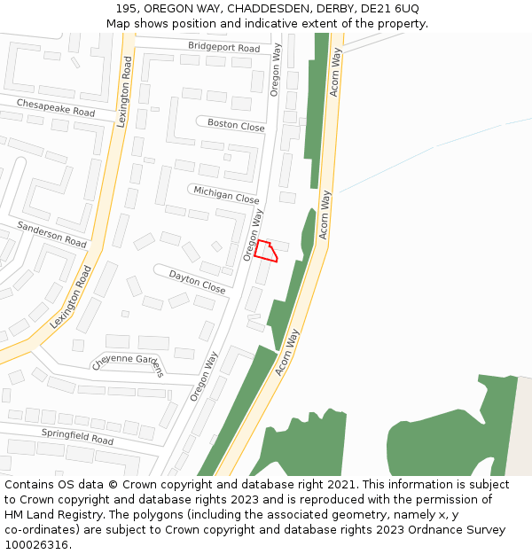 195, OREGON WAY, CHADDESDEN, DERBY, DE21 6UQ: Location map and indicative extent of plot