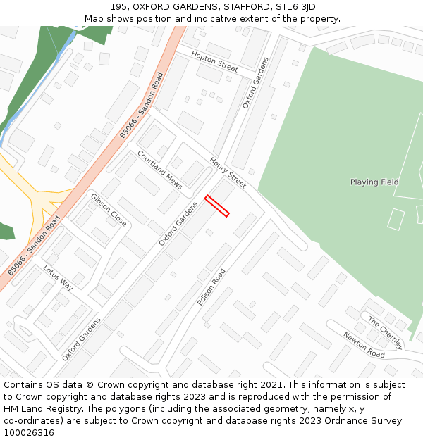 195, OXFORD GARDENS, STAFFORD, ST16 3JD: Location map and indicative extent of plot