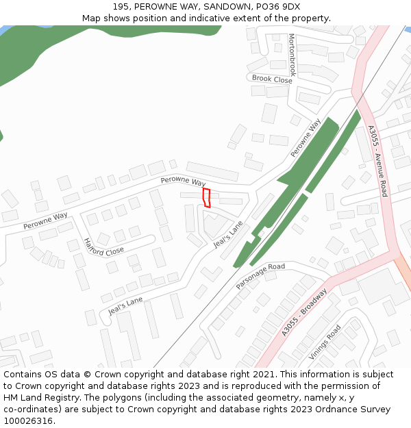195, PEROWNE WAY, SANDOWN, PO36 9DX: Location map and indicative extent of plot