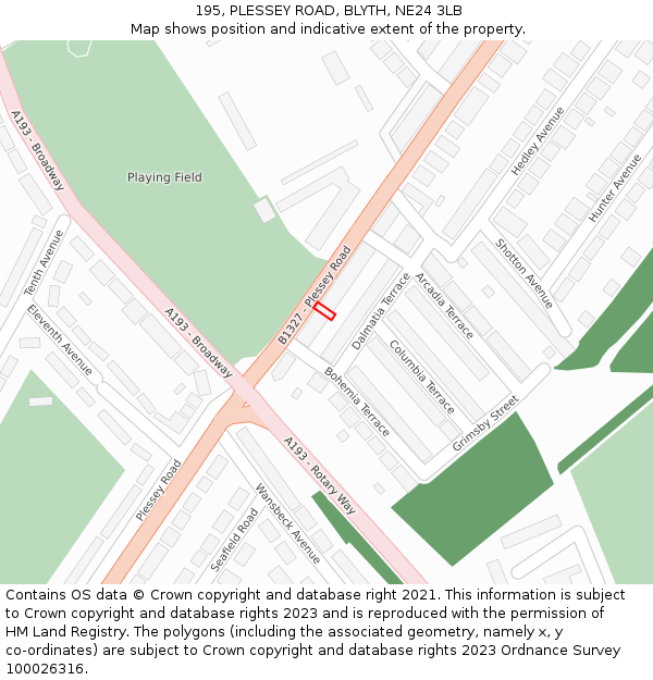195, PLESSEY ROAD, BLYTH, NE24 3LB: Location map and indicative extent of plot