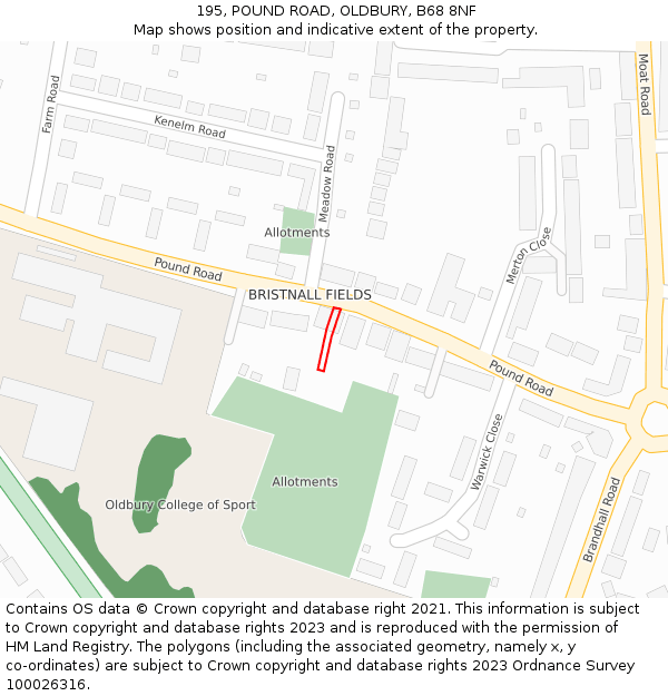 195, POUND ROAD, OLDBURY, B68 8NF: Location map and indicative extent of plot