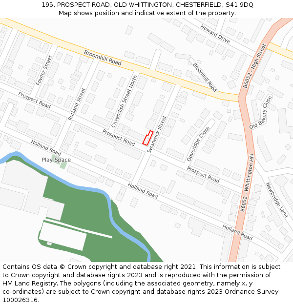195, PROSPECT ROAD, OLD WHITTINGTON, CHESTERFIELD, S41 9DQ: Location map and indicative extent of plot