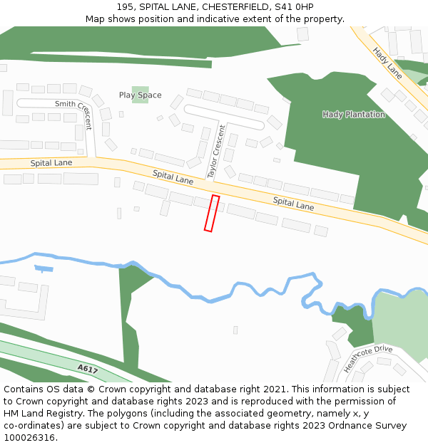 195, SPITAL LANE, CHESTERFIELD, S41 0HP: Location map and indicative extent of plot
