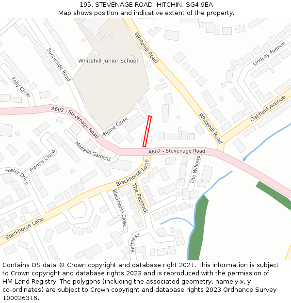 195, STEVENAGE ROAD, HITCHIN, SG4 9EA: Location map and indicative extent of plot