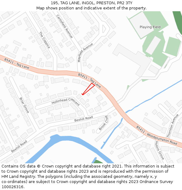 195, TAG LANE, INGOL, PRESTON, PR2 3TY: Location map and indicative extent of plot